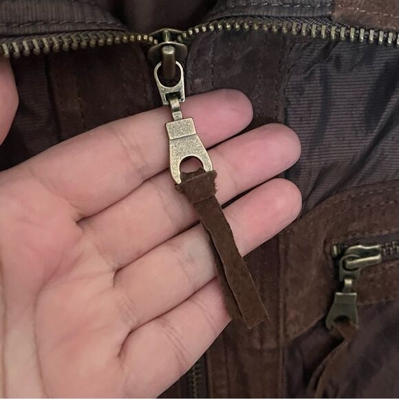 Chico's Metallic Brown Nylon and Leather Jacket Zip Front Jacket Size 1/Medium - Picture 7 of 12